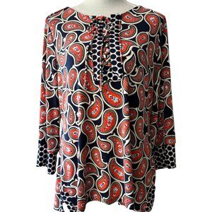 Charter Club Petite Boho blue and red Paisley blouse top sz PM